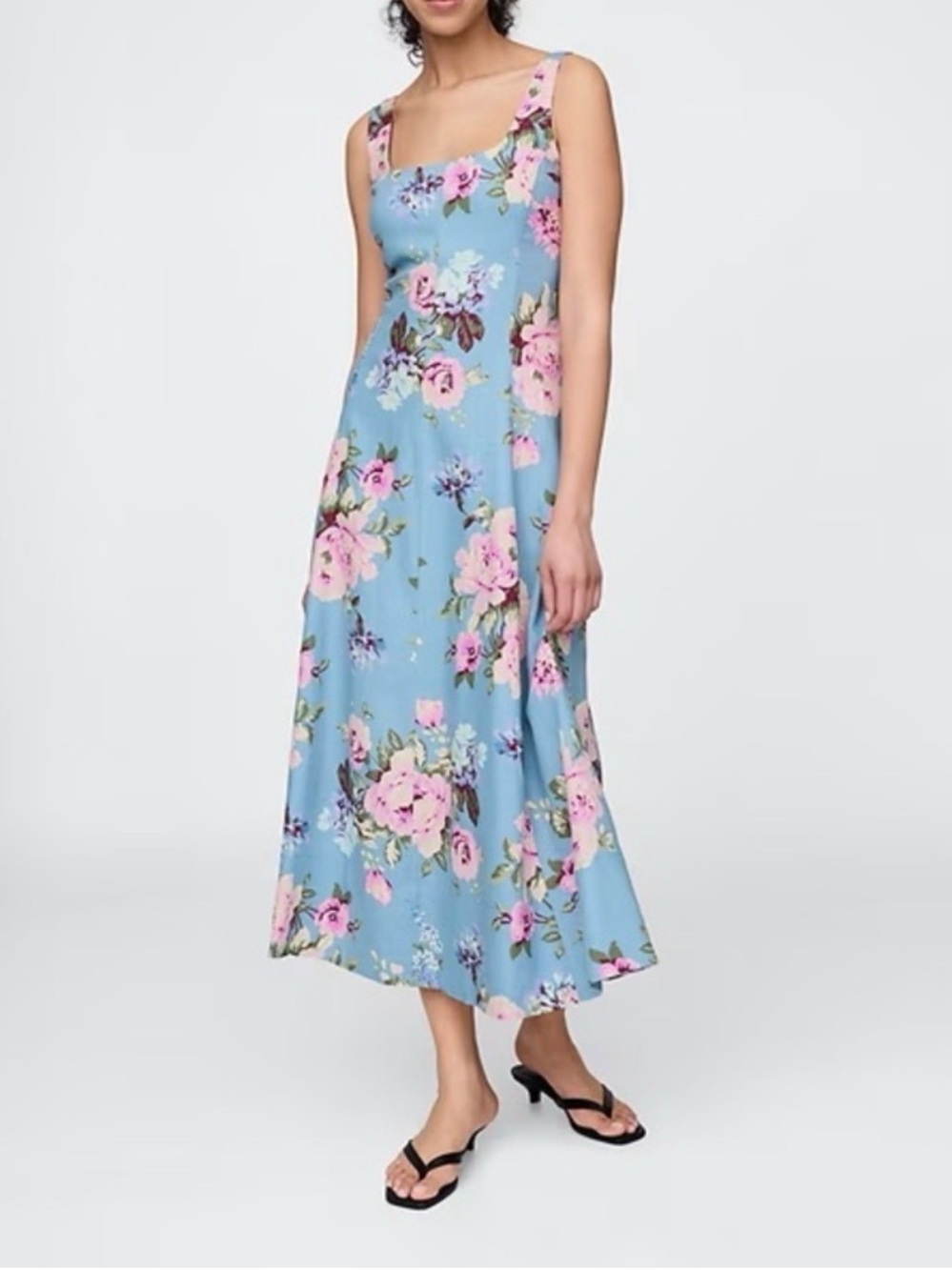 GAP Light Blue Maxi Dress with Pink Floral Print